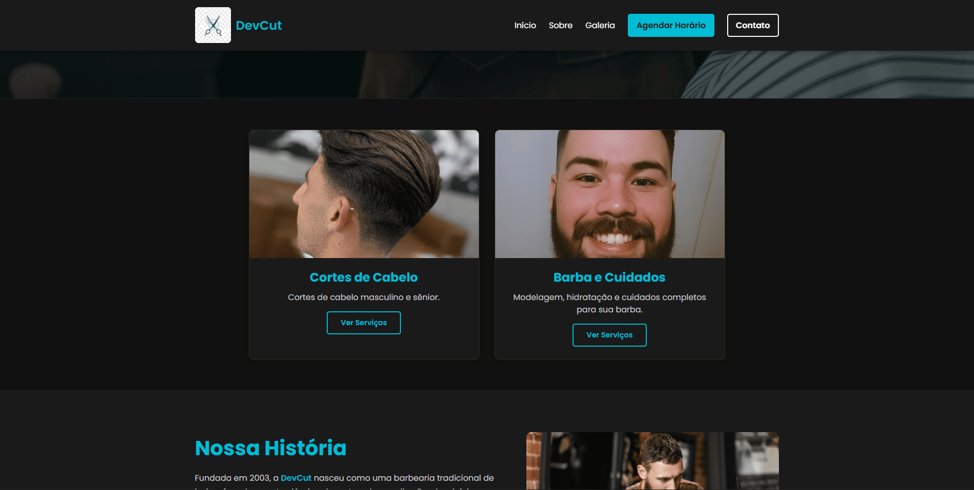 Preview do projeto DevCut